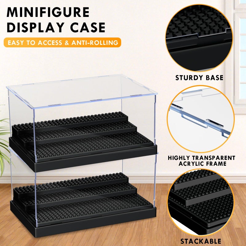 KKU Display Case for Minifigure Action Figures Blocks  Acrylic Minifigure Display Case Box Storage with 3 Movable Steps Gift for Kids Adults (Black  1 Pack) - Image 3